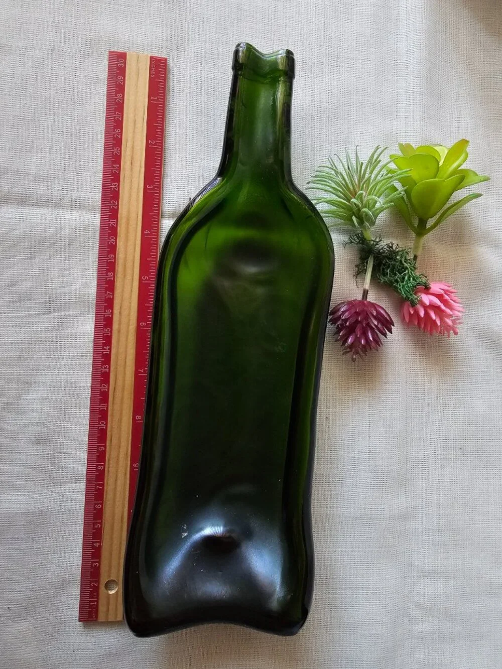 Handcrafted Flattened Wine Green Bottle/Cheese / Olive Tray / Server / Decor